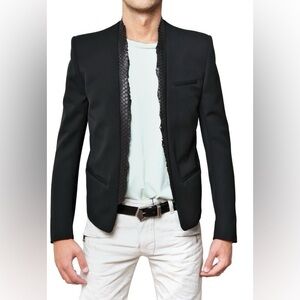 Authentic Balmain Size 50 100% Wool with 100% Python Trim Collared Blazer